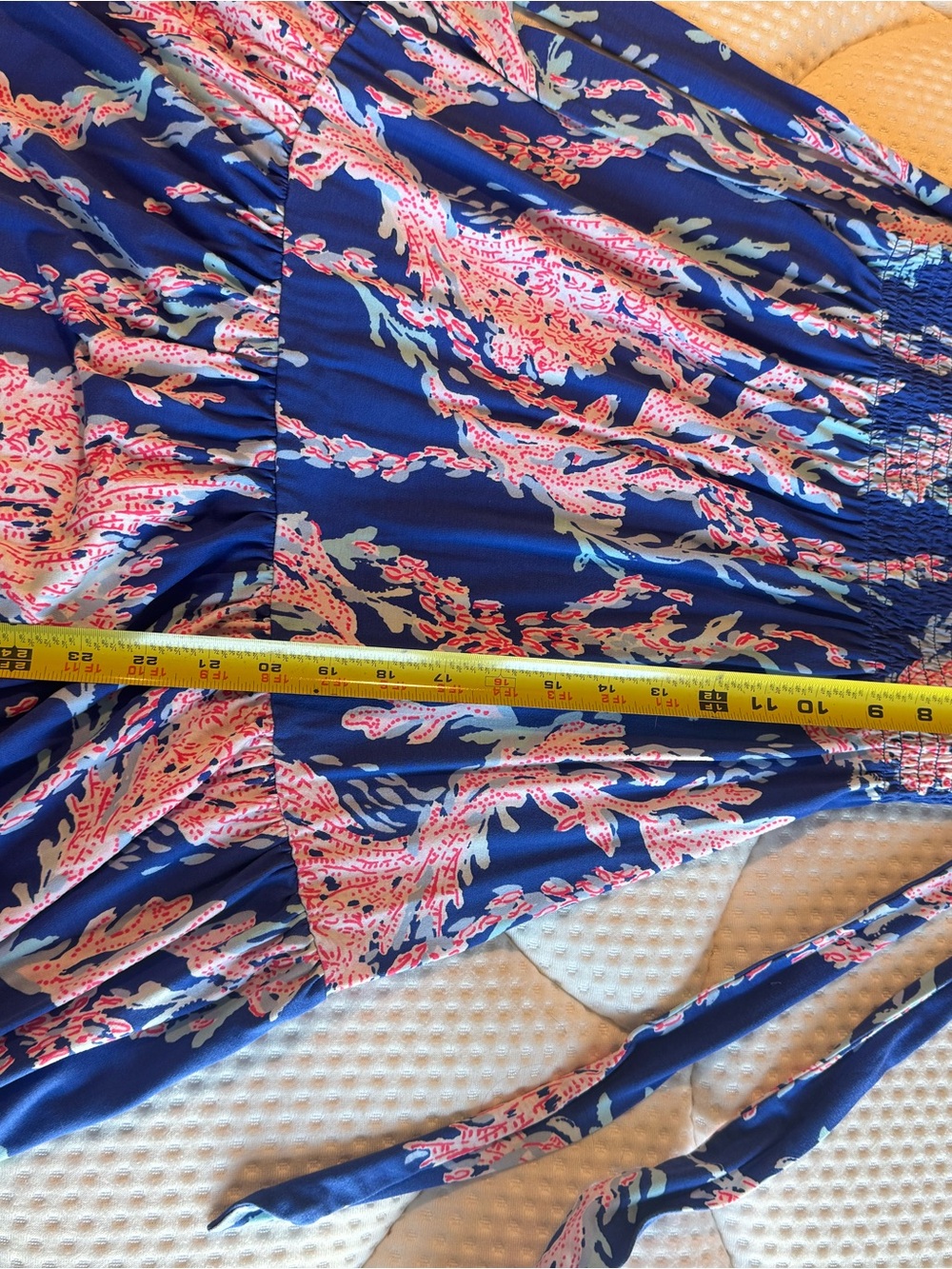 Navy Blue Dress with Pink Coral Print - Sleeveless Tiered Sundress - Picture 6 of 7